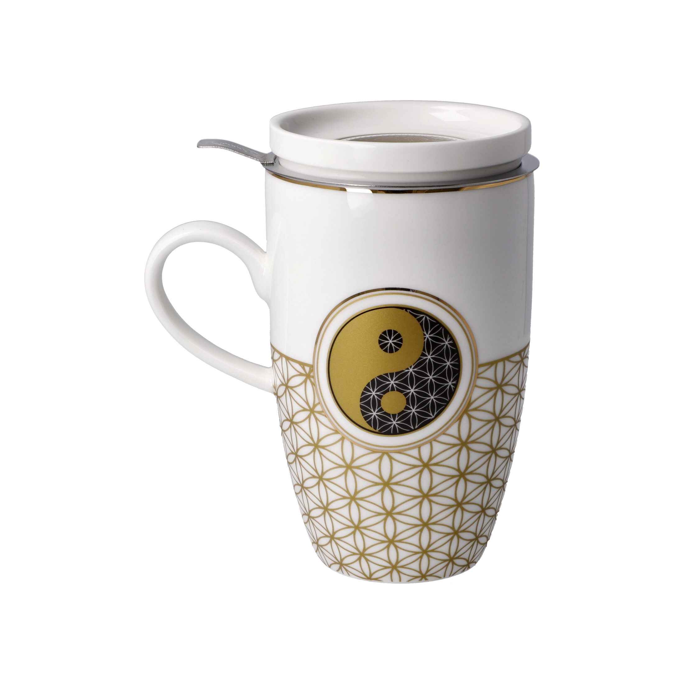 Goebel Teetasse mit Deckel und Sieb Blume des Lebens Weiß