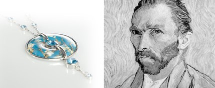 Goebel - Halskette mit Porzellan Amulett - Vincent van Gogh - "Mandelbaum blau"