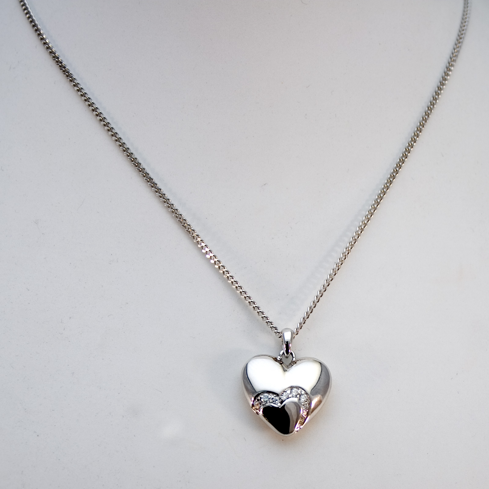 Unique Heartshapes, Collier Kette m. Herz Zirkonia, rhodiniert