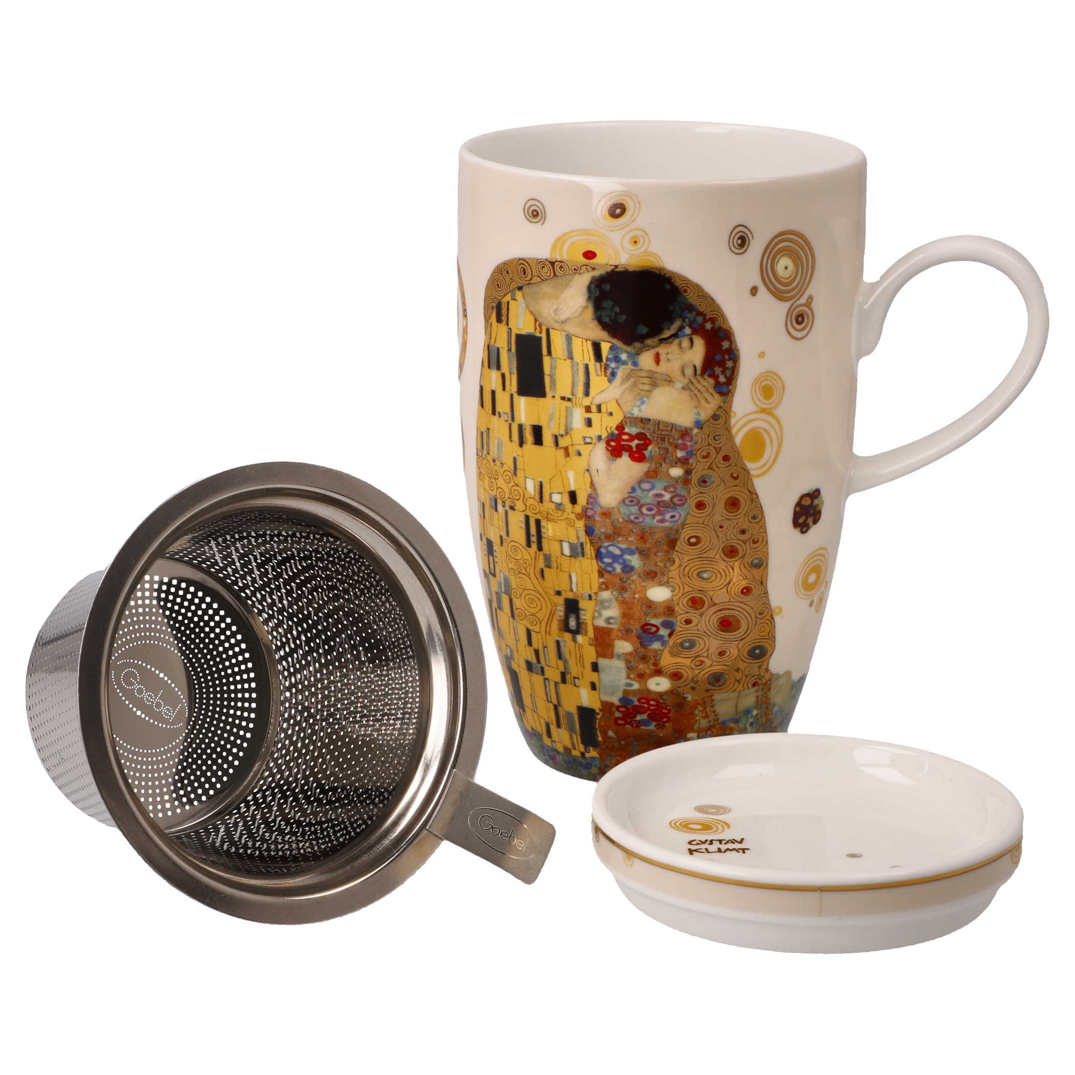 Goebel Teetasse mit Deckel und Sieb Gustav Klimt - Der Kuss