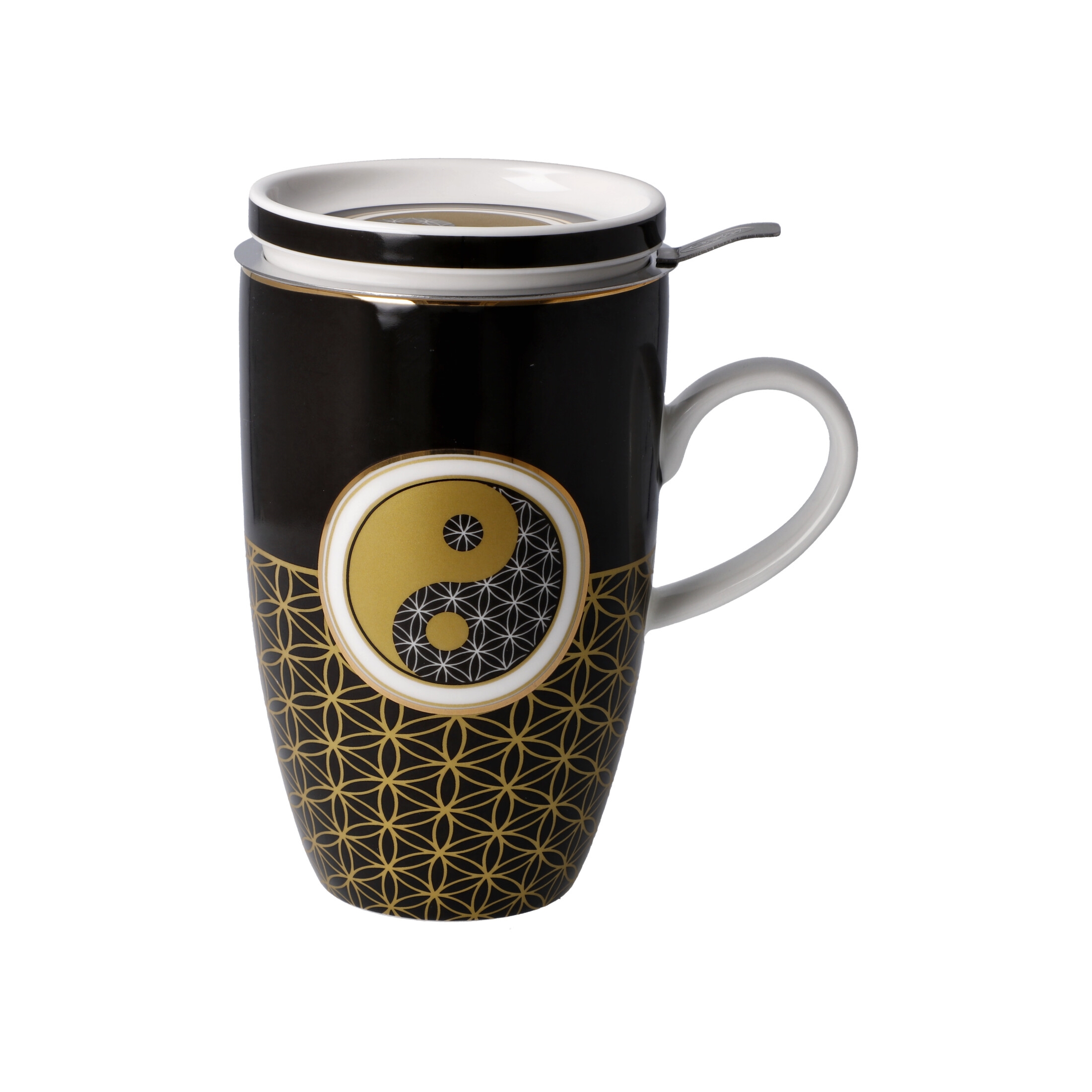 Goebel Teetasse mit Deckel und Sieb Yin Yang Schwarz