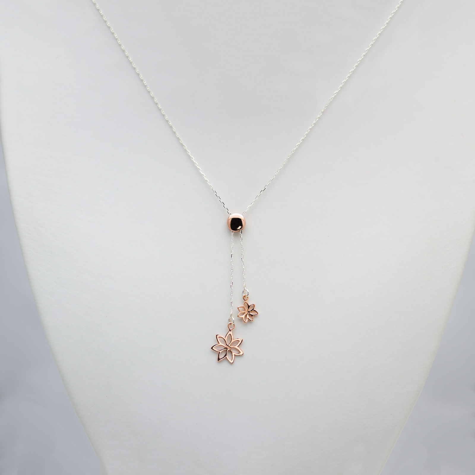 Collier - Petites fleurs -Ankerstegkette mit rosévergoldeten Blumen