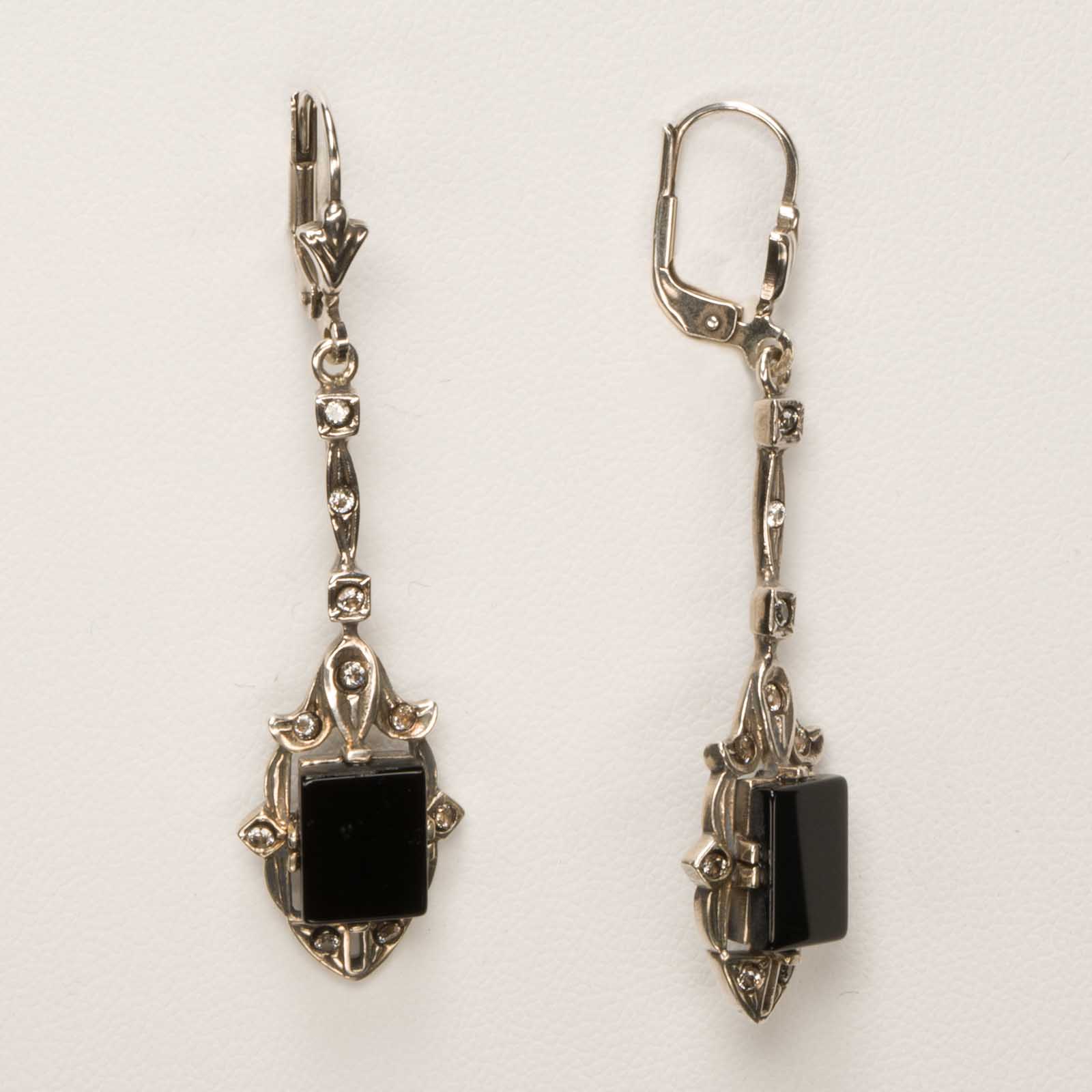 Art Déco Ohrschmuck Onyx und Swarovskikristallen