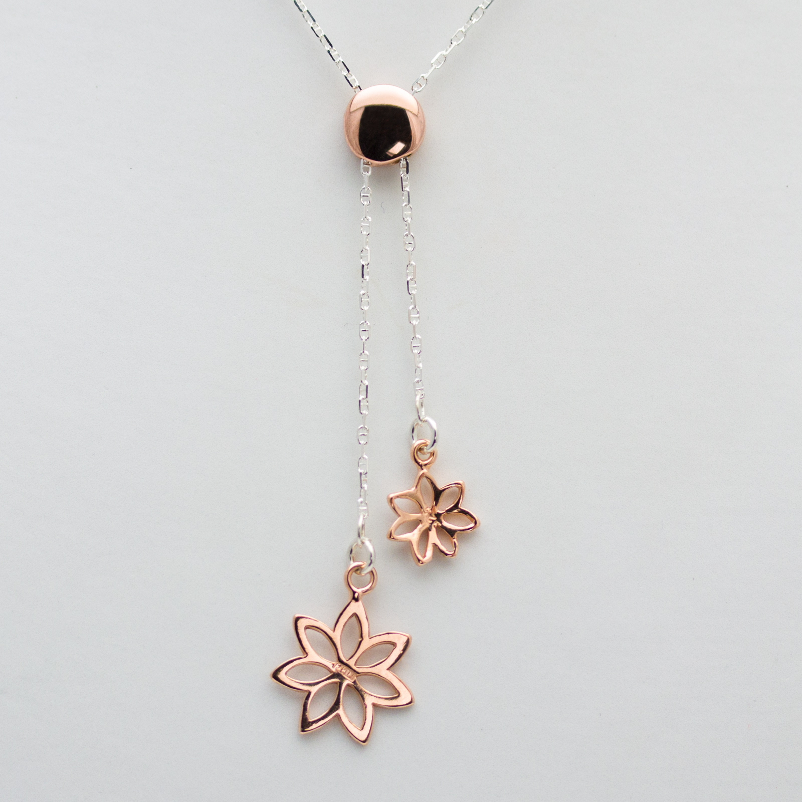 Collier - Petites fleurs -Ankerstegkette mit rosévergoldeten Blumen